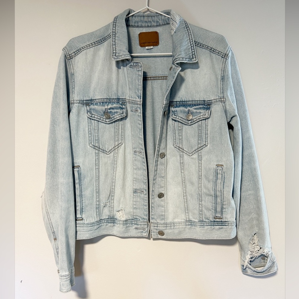 American Eagle Distressed Light-Wash Denim/Jean Jacket, Medium